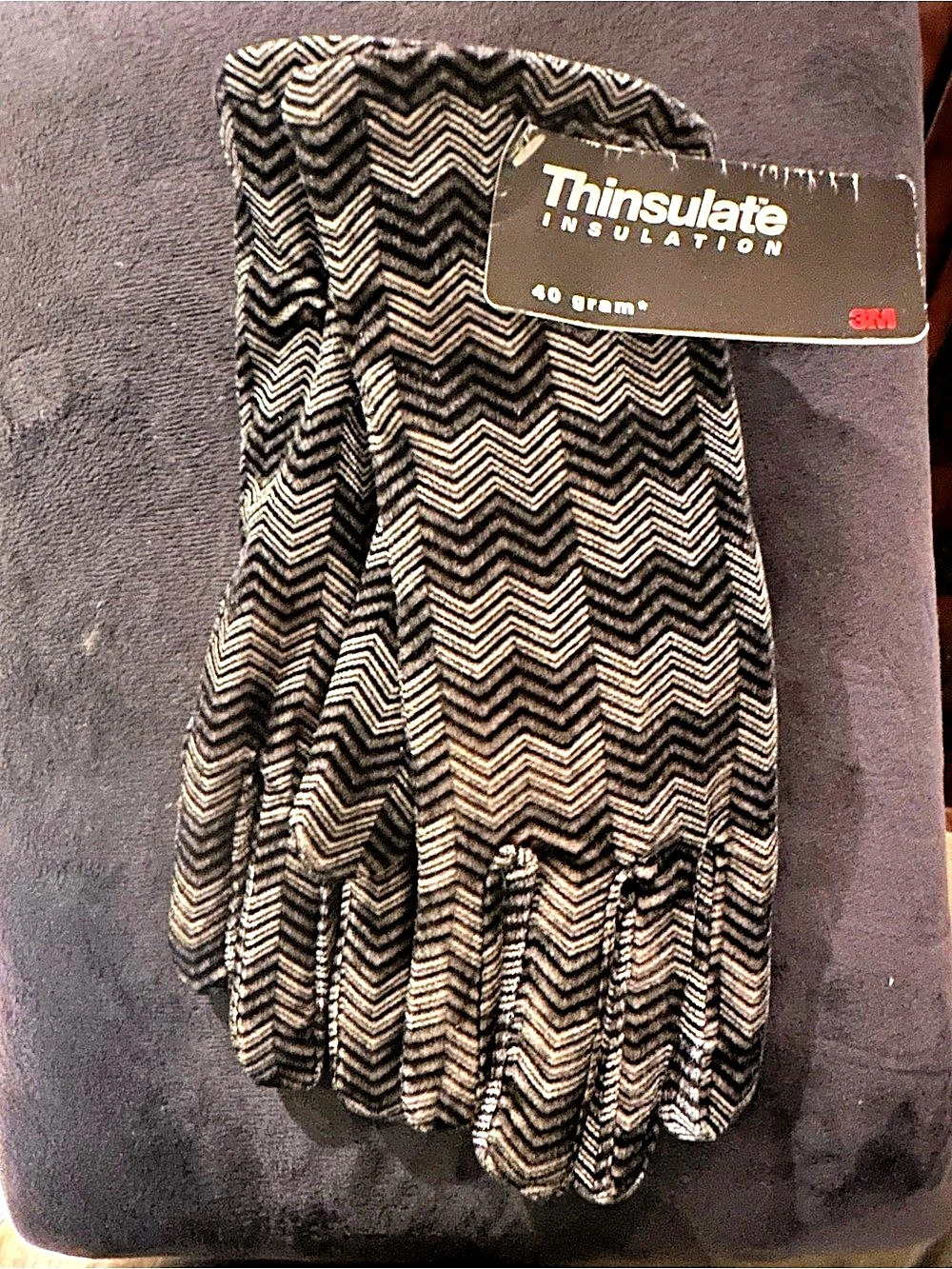 Insulated Velvet Gloves, Chevron Pattern
